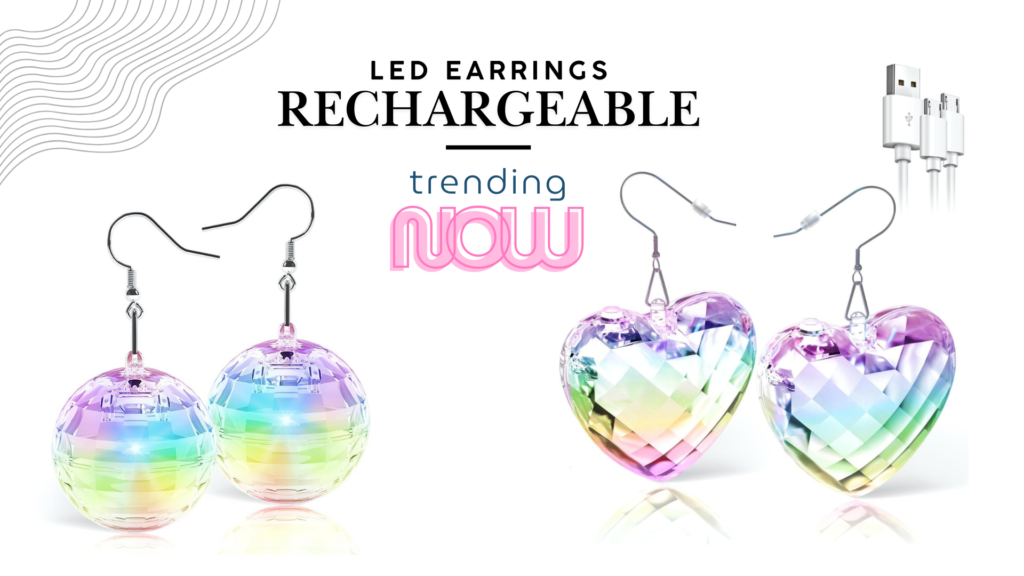 LED Light-Up Earrings – 16 Modes, Rechargeable Disco Heart Earrings for Raves & Parties